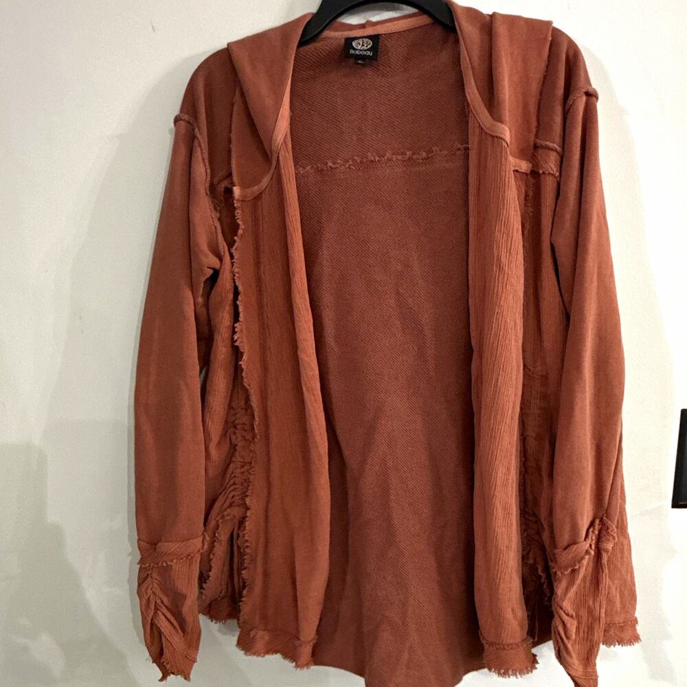 Bobeau Women’s Brown Hooded 100% Cotton Cardigan Hoodie Knit Long Sleeve S